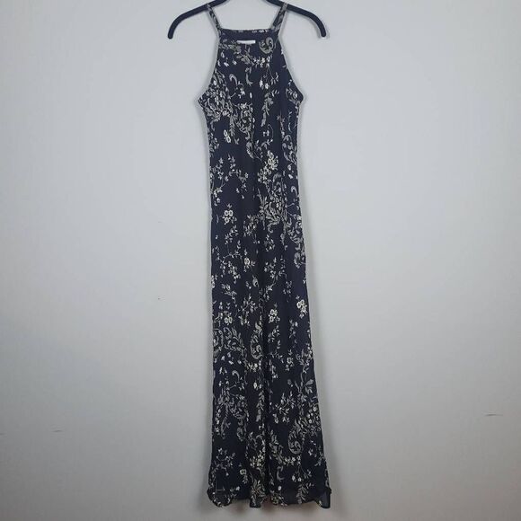 Express Womens Vintage Size 1/2 Halter Neck Maxi Dress Black Floral 90s NWT - Picture 1 of 4
